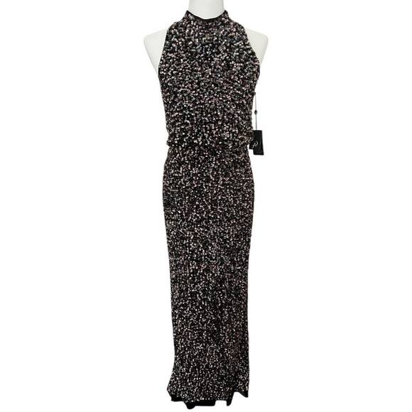 Adrianna Papell Size 6 Black Sequin Blouson Sleeveless Cocktail Evening Gown - Picture 1 of 16